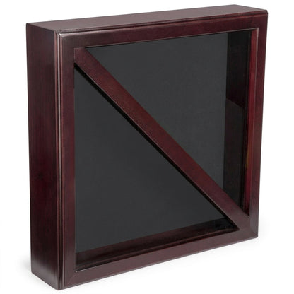 Flag Connections Flag Display Case, Tempered Glass, Pine Wood, Felt Construction – Mahogany Finish