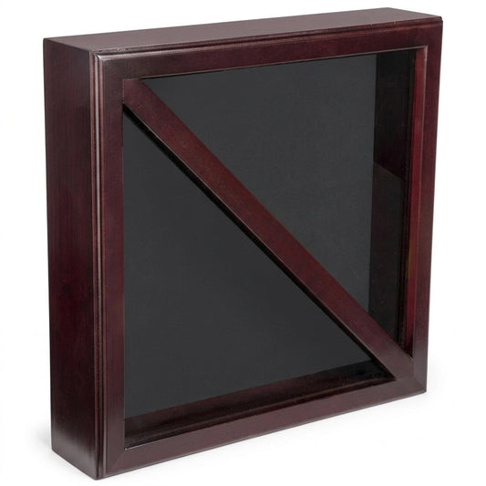 Flag Connections Flag Display Case, Tempered Glass, Pine Wood, Felt Construction – Mahogany Finish