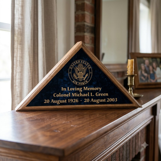 Flag Display Case w/Military Emblem - Includes 3 Lines of Text Personalization Plate - for 5'x9.5'