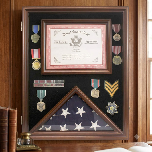 Flag Display Case Pin Medal Shadow Box with Certificate/Letter Holder for 3 x 5 ft flag