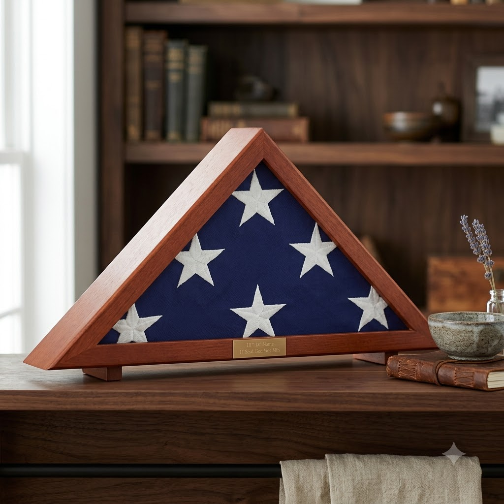 Flag Display Case Memorial with Personalized Brass Plaque