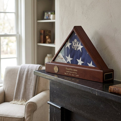 Flag and Personalized Pedestal Display Case