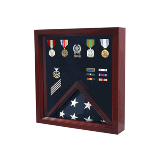 Flag Medal Display Case, Wood Military Flag Medal Shadow Boxes - Fit 3' x 5' or Fit 5' x 9.5' Casket flag.