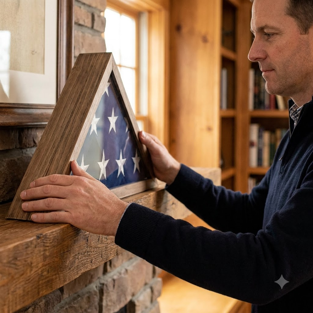 Rustic Flag Case SOLID WOOD Military Flag Display Case for 9.5 x 5 Flag