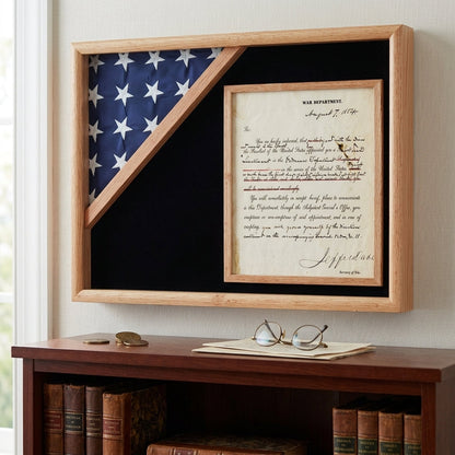 Shadow box for 3' x 5' flag with 8.5 x 11 Document holder