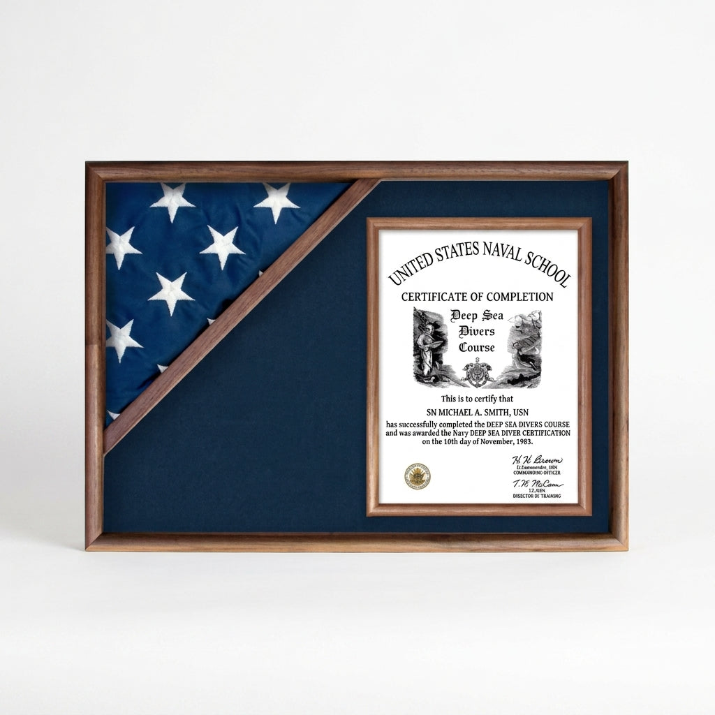 Corner Flag Case for 3' x 5' Flag, Display flag box - Walnut