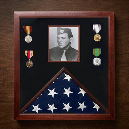 Photo Flag and Medal Display Case, Flag and Photo Frame 3" x 5".