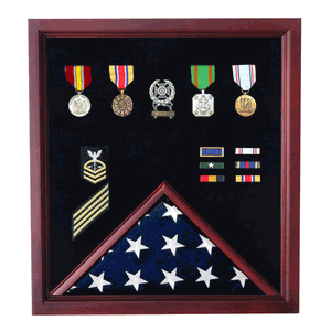Medal and Flag Display Case - Cherry Medal and Flag Display.