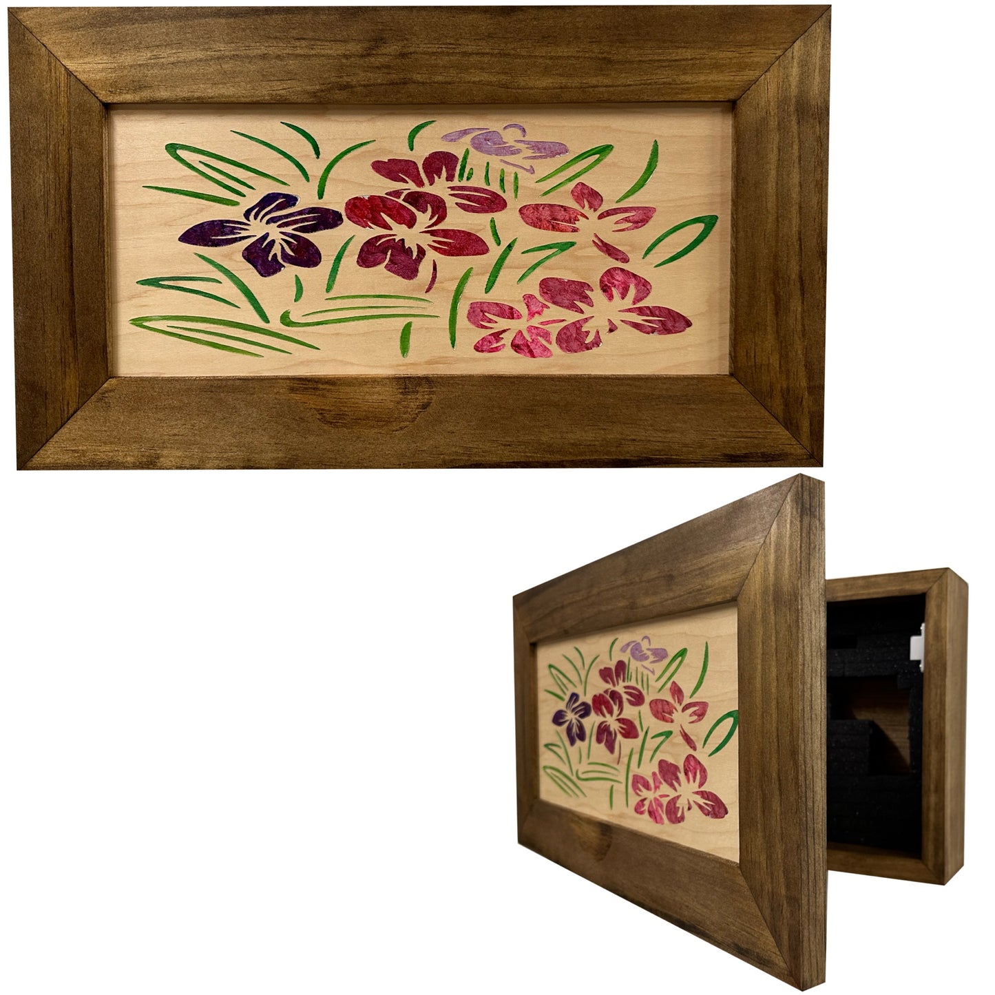 Just Flowers Hidden Gun Storage Wall Decor - Handcrafted Gun Concealment Furniture - Quick Access Handgun Safe with Magnetic Lock - Secure Hidden Wall Safe - USA Made
