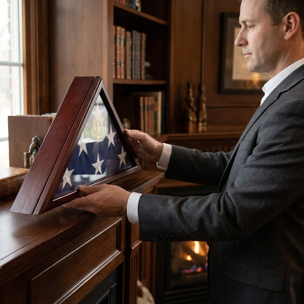 Burial Flag Display Case Cherry Flag Case Pedestal / Urn Combination