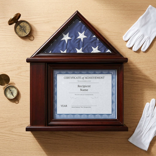 Flag Display Case Certificate & Document Holder Frame, Military Shadow Box