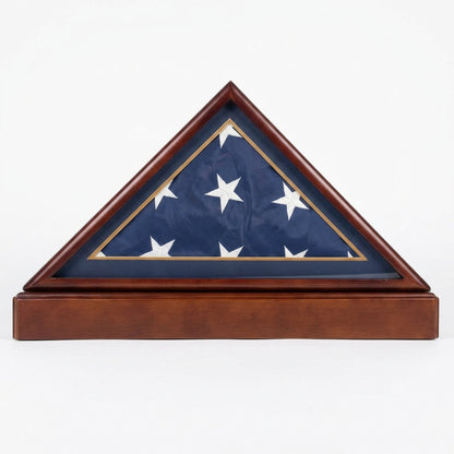 Burial/Funeral Military Shadow Box with Pedestal Stand (with Marine Dark Blue Mat)