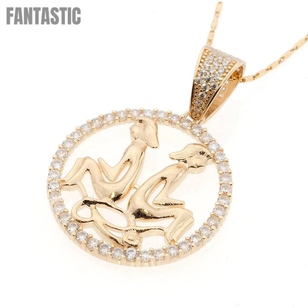 14K Gold CZ Gemini Zodiac Pendant