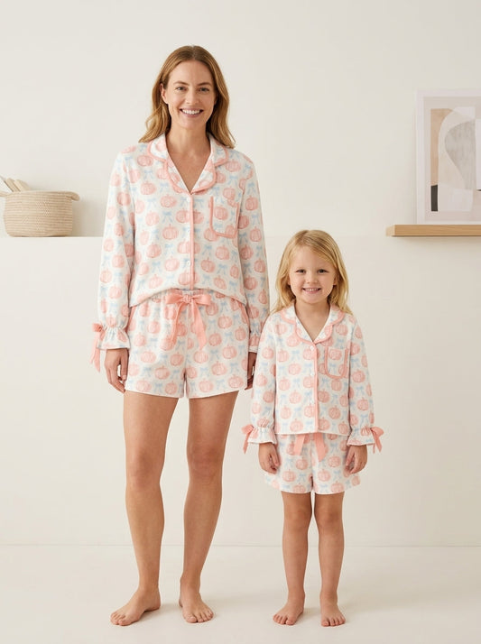 Mommy and Me Fall Pumpkin Print Pajama Set
