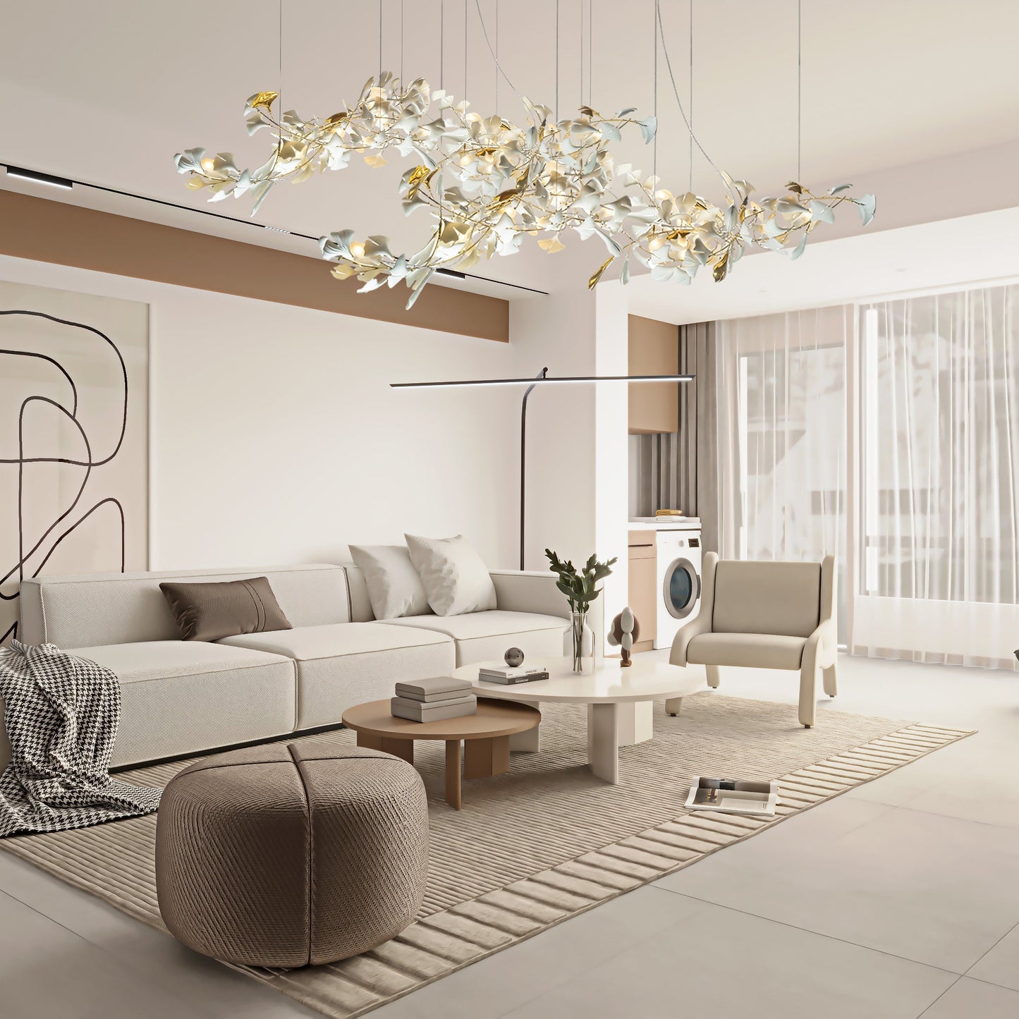 Gold White Leaves Combination Gingko Chandeliers