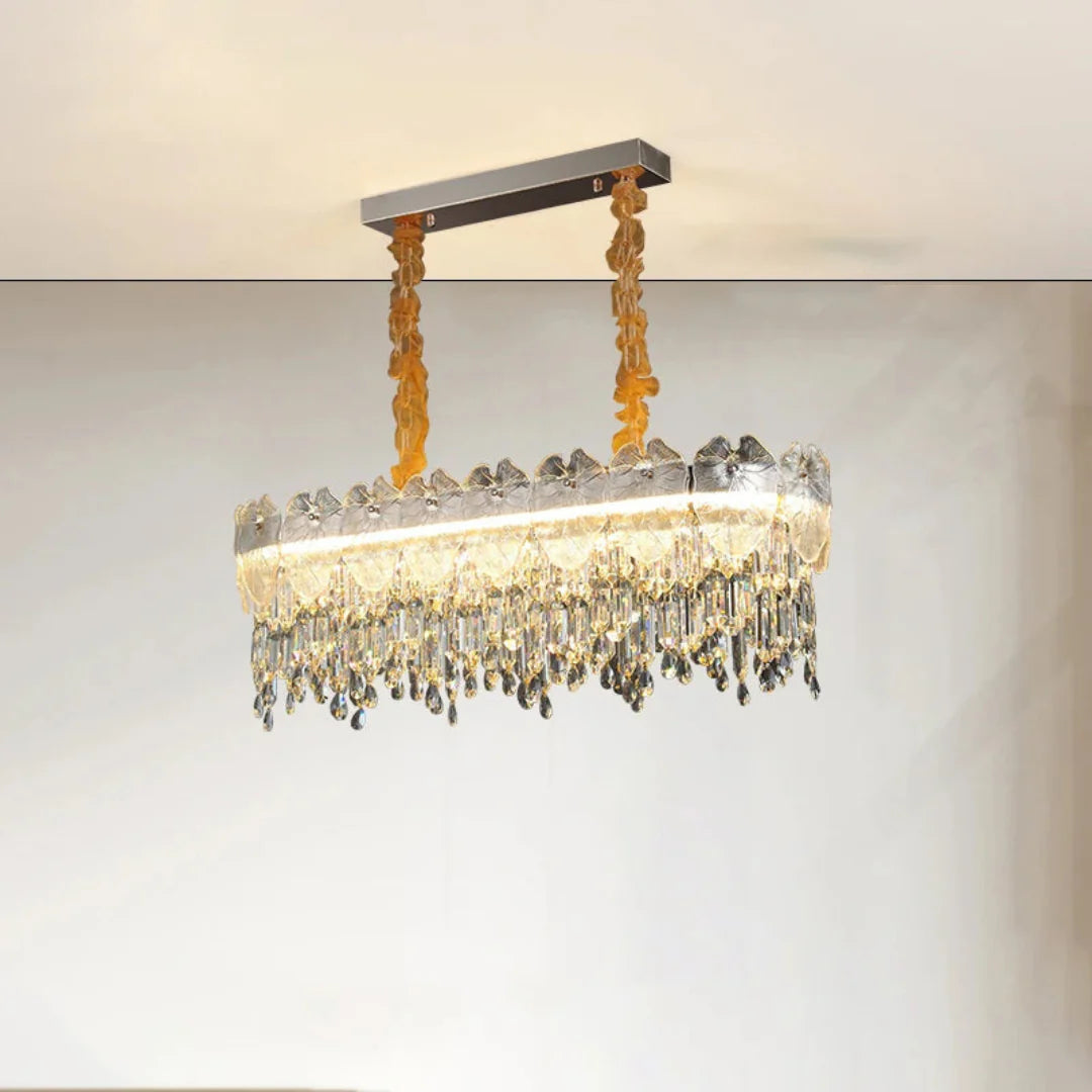 Golden Lotus Leaf Round Crystal Chandelier