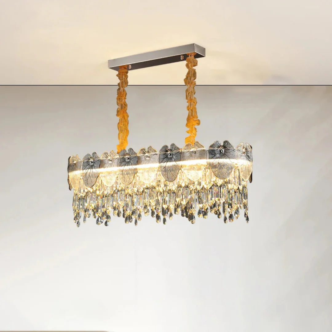 Golden Lotus Leaf Round Crystal Chandelier