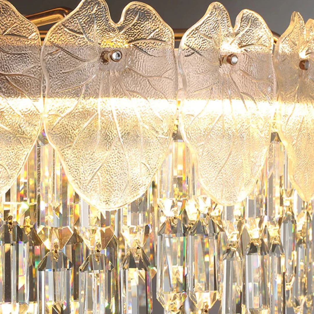 Golden Lotus Leaf Round Crystal Chandelier