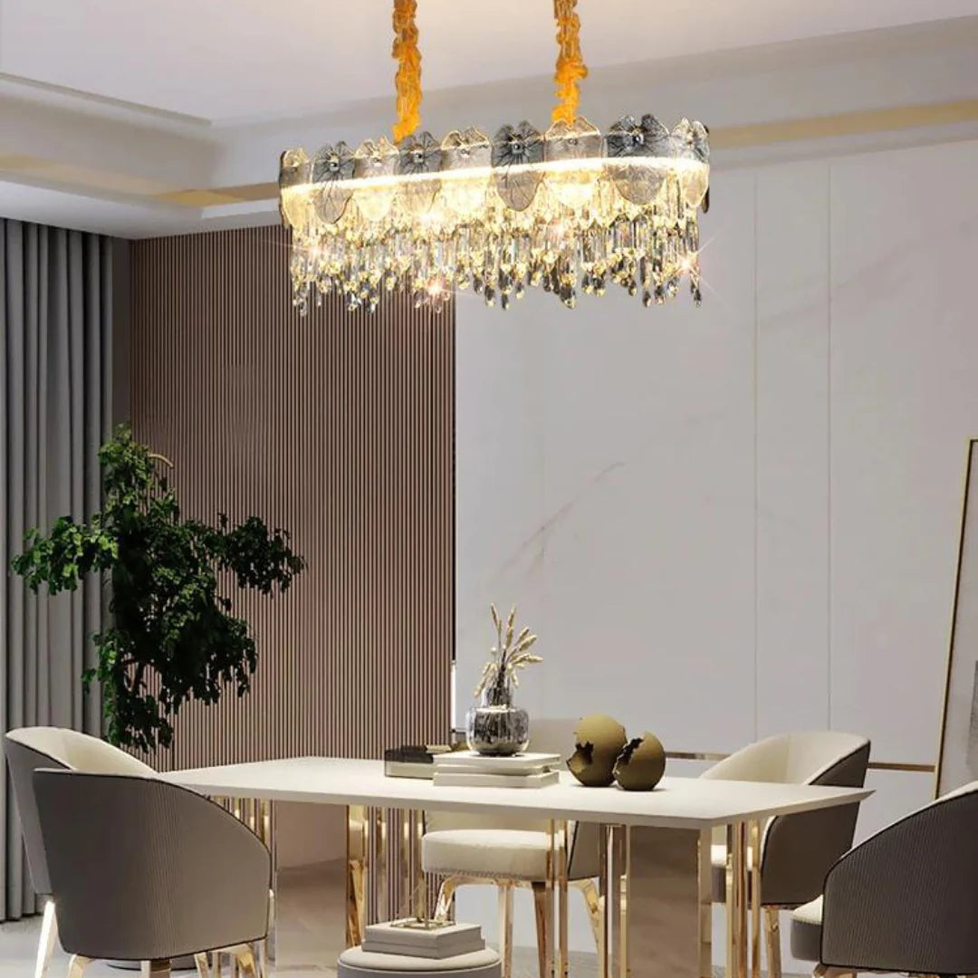 Golden Lotus Leaf Round Crystal Chandelier