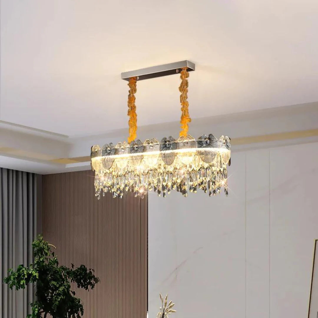 Golden Lotus Leaf Round Crystal Chandelier