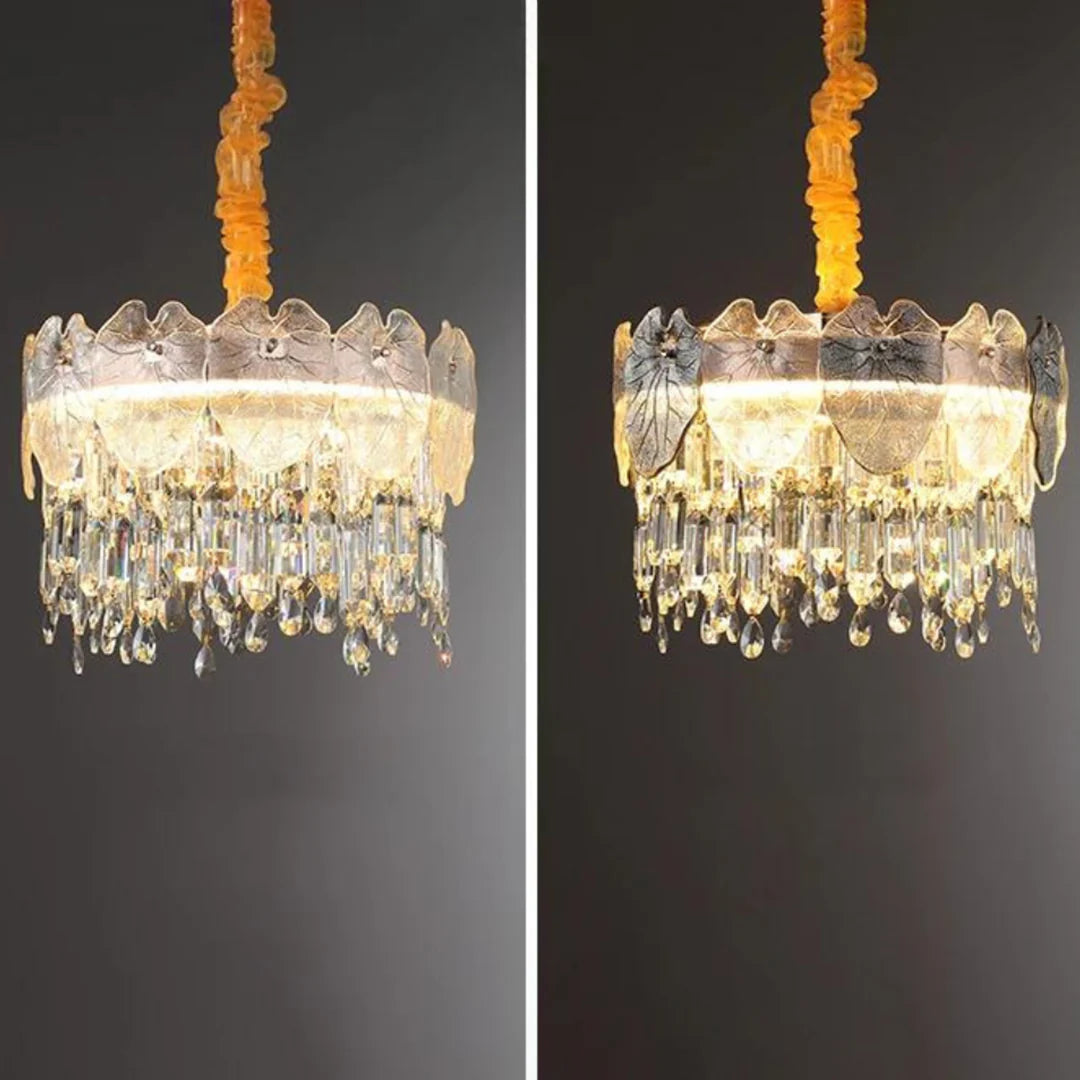 Golden Lotus Leaf Round Crystal Chandelier