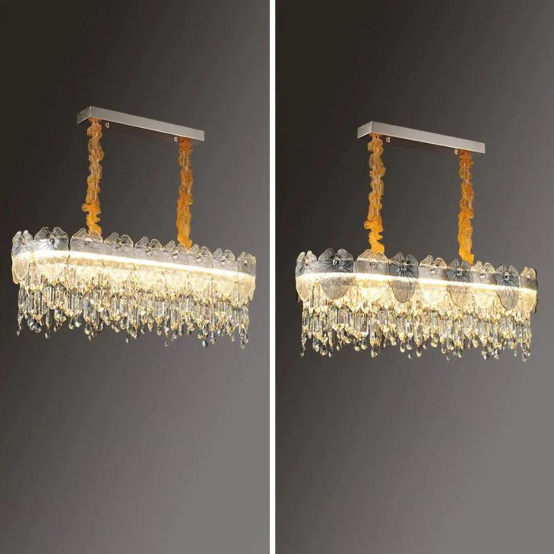 Golden Lotus Leaf Round Crystal Chandelier