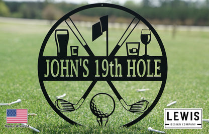 Golf 19th Hole Custom Name Metal Sign | Personalized Golf Bar Decor