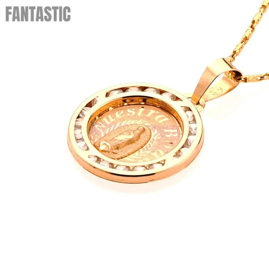 14K Gold CZ Our Lady of Guadalupe Pendant