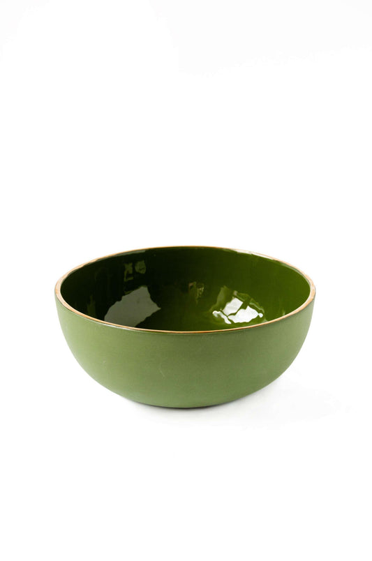 Handmade Porcelain Salad Bowl with Gold Rim. Green