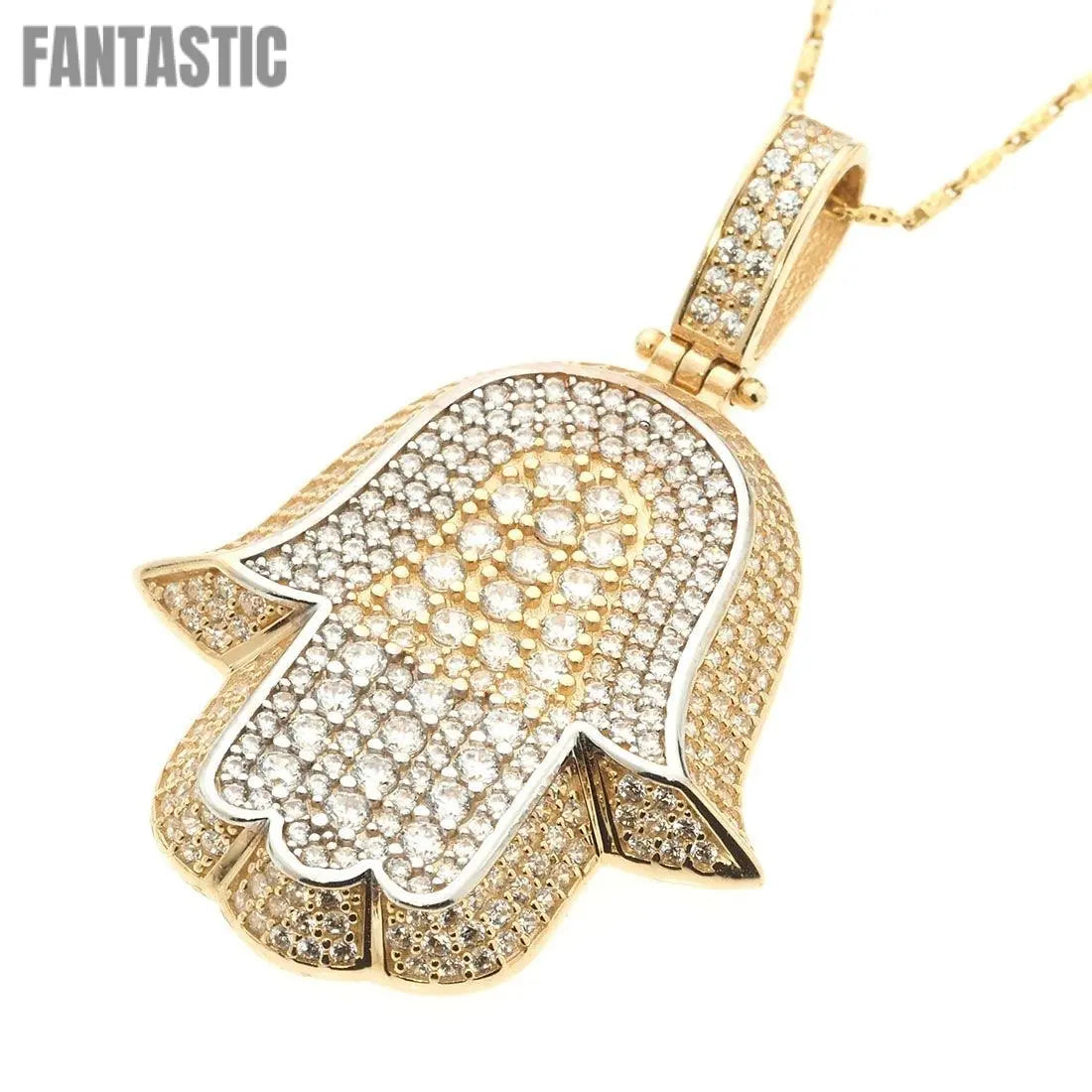 14K Gold CZ Hamsa Pendant