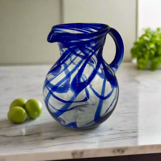 Blue Swirl Glass Pitcher | Hand-Blown Mexican Drinkware