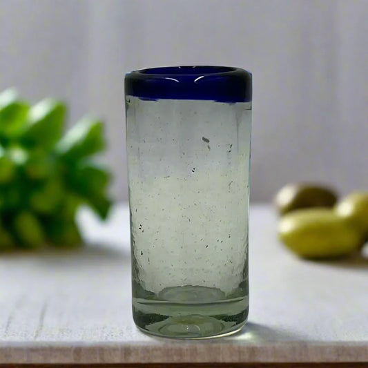 Hand-Blown Mexican Shot Glass | Blue Rim Double Shot Glass Set