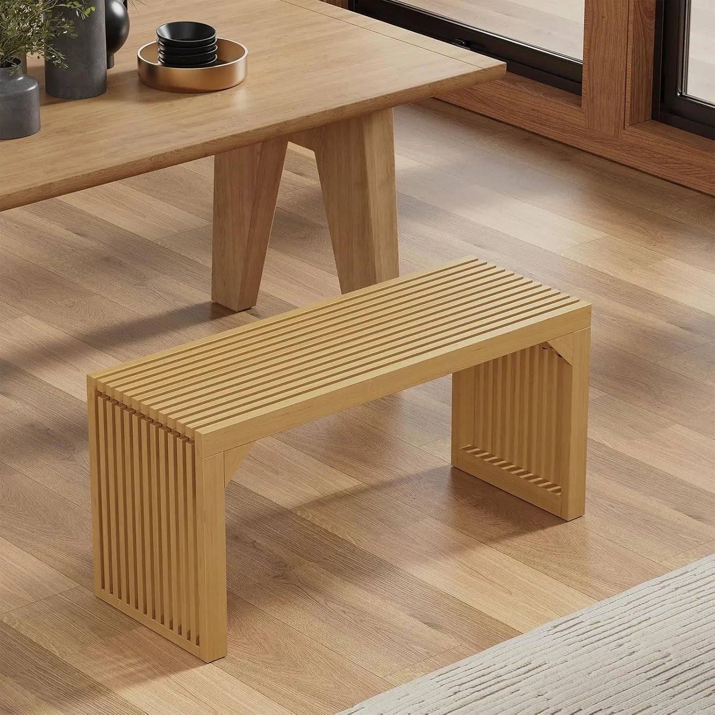 Hausvita HiKingQueens 35" Dining Bench, Indoor Wood Bench for Entryway,Living Room,Kitchen and Bedroom (Nature, Long Bench)