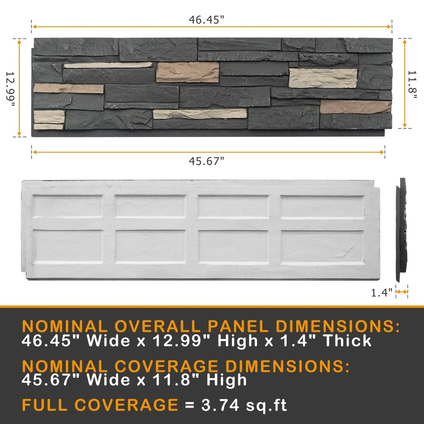 Hausvita Faux Stone Wall Siding Panel, PU Stone Veneer Exterior, 46.46" x 13"