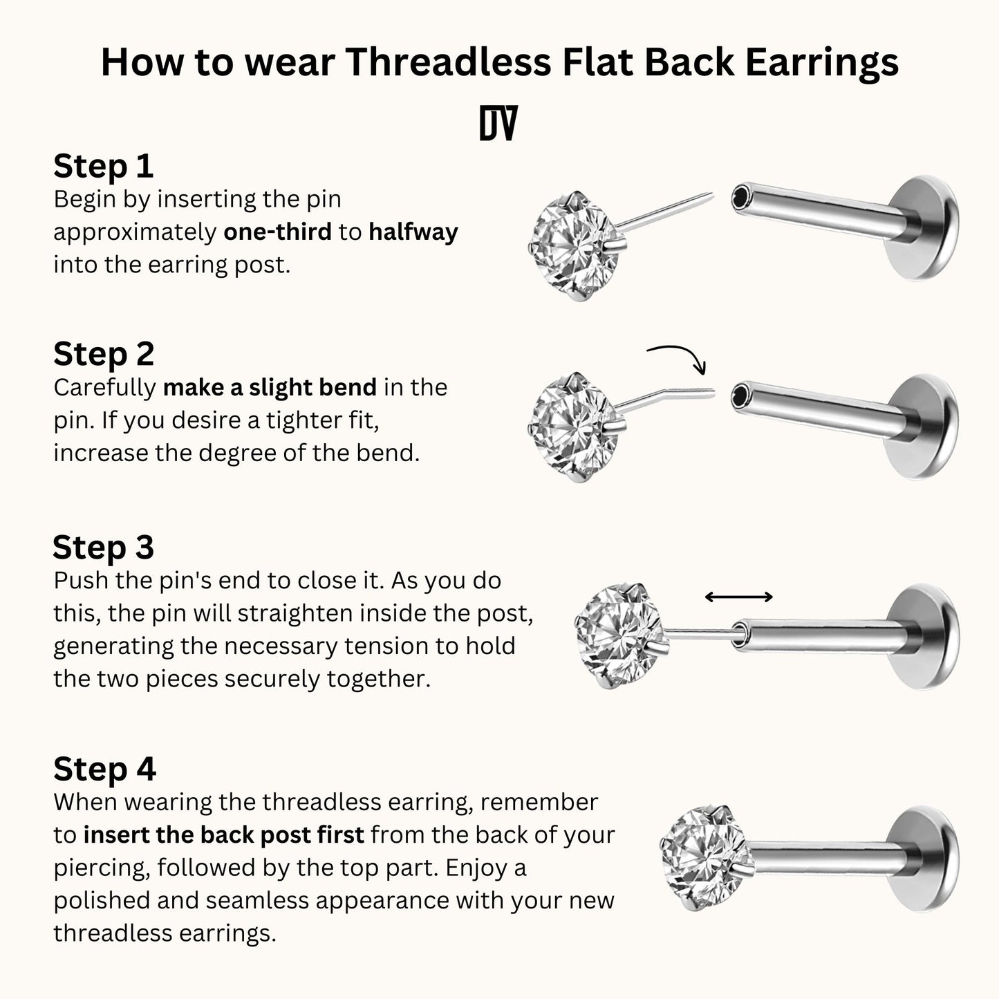 Large Moon Crescent Threadless Labret Titanium Flat Back Earring