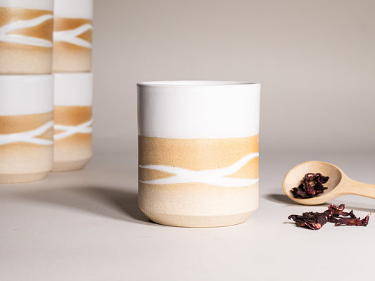 Smoothie Cup White w/Trailing 14 oz Stoneware
