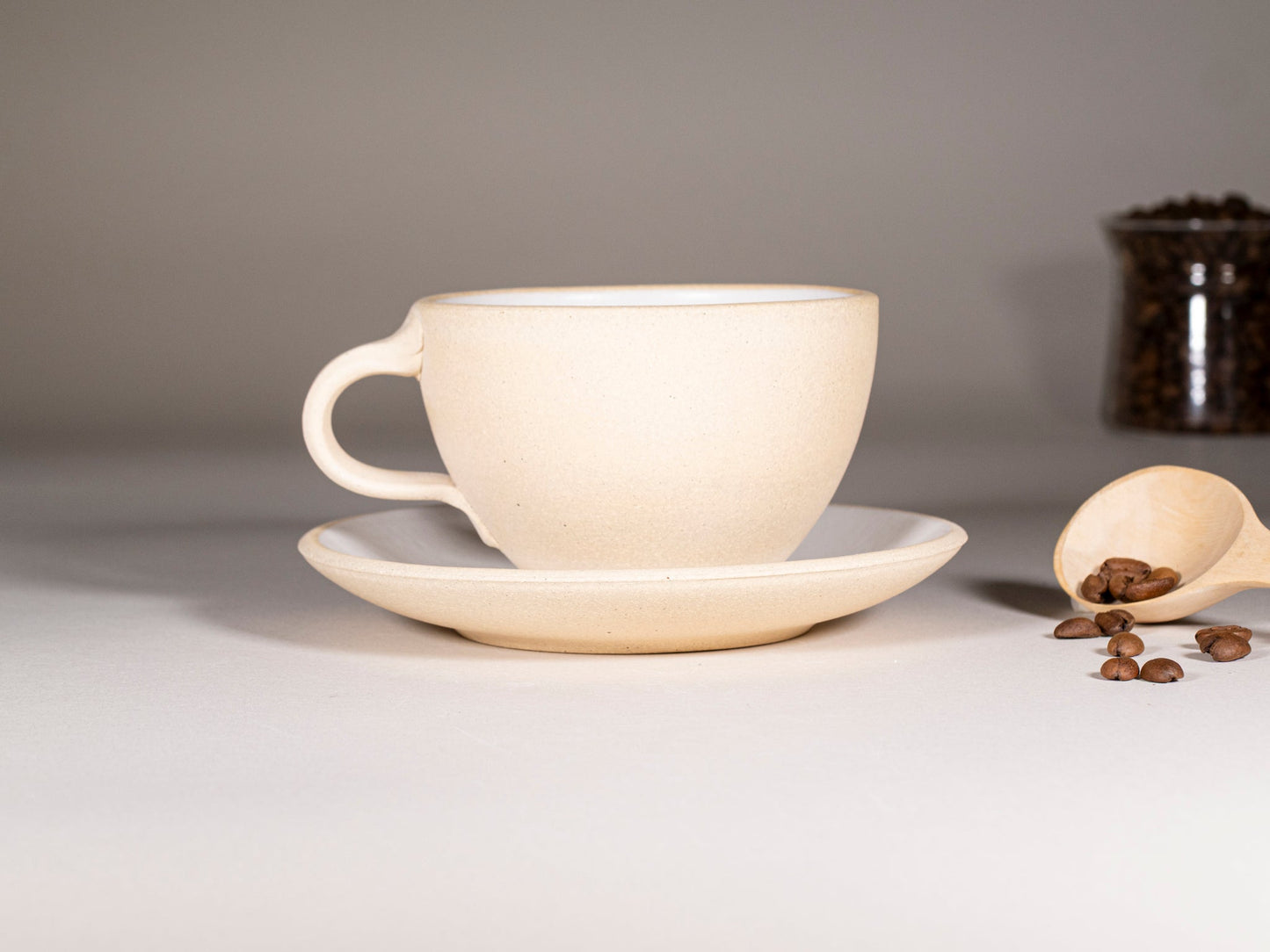 Cappuccino Cup, Latte Cup: Sandy/White, approximately 10 -12 oz, Stoneware