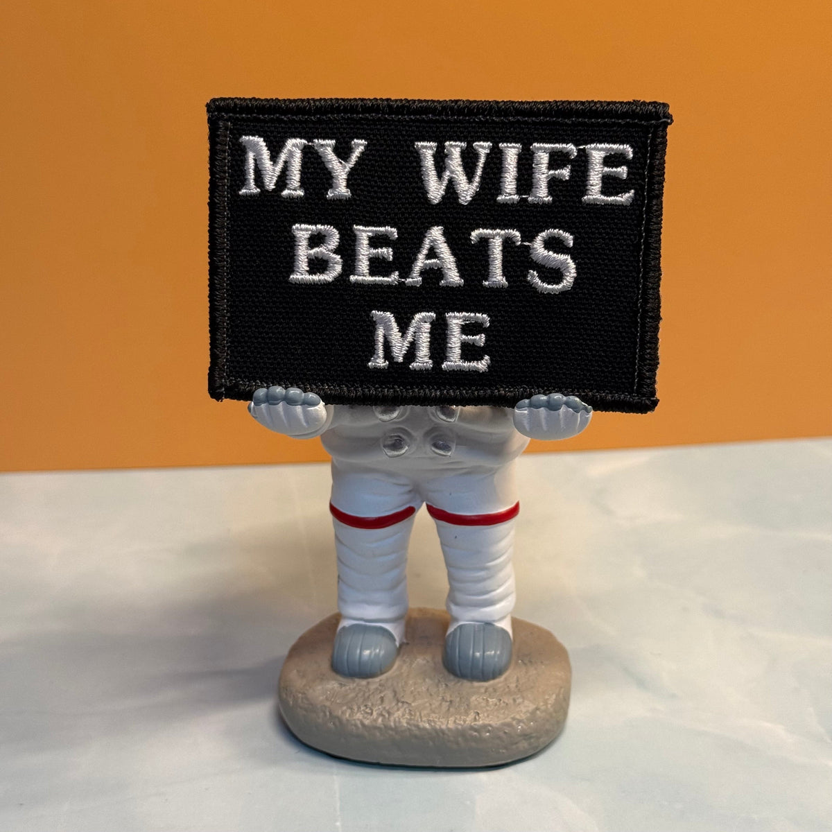 My Wife Beats Me Funny Embroidered Morale Patch, 2x3" | VELCRO® Brand Hook Backing