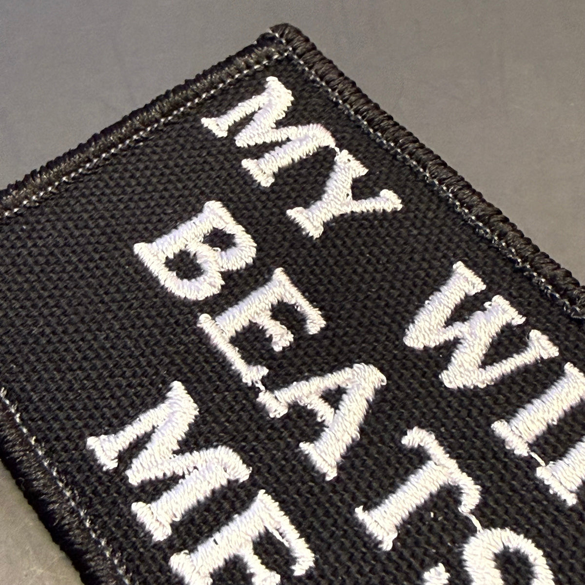 My Wife Beats Me Funny Embroidered Morale Patch, 2x3" | VELCRO® Brand Hook Backing