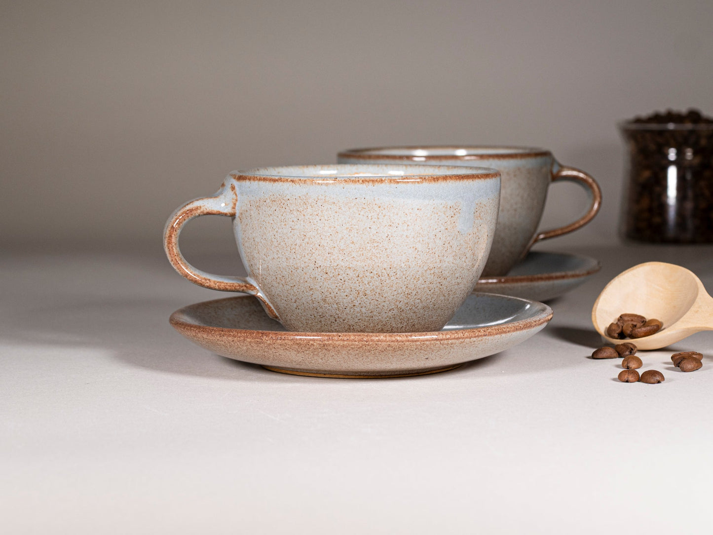 Cappuccino Cup, Latte Cup: Brown-Blue/White, approximately 10-12 oz, Stoneware