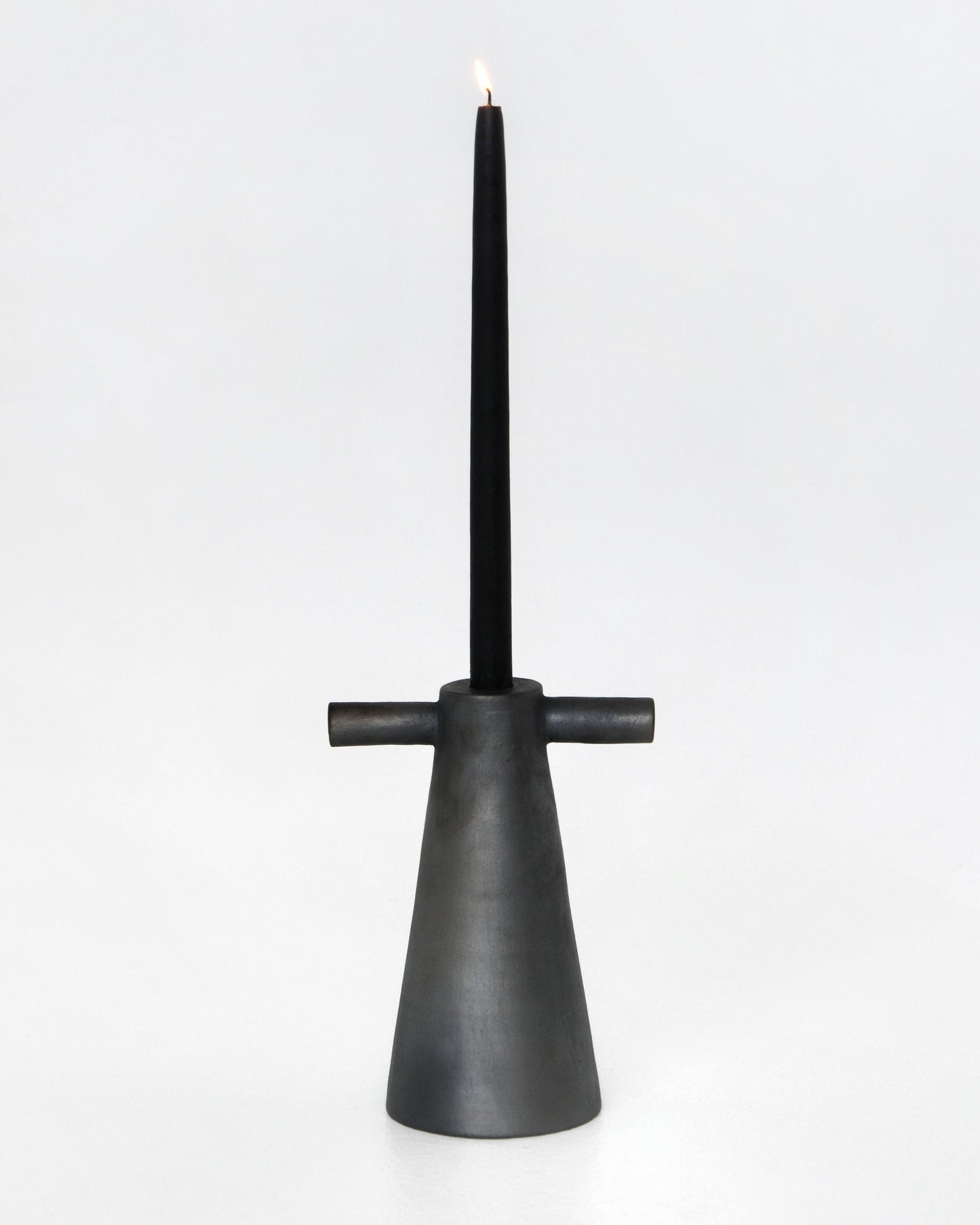 Black Stoneware Tall Candle Holder Motanka
