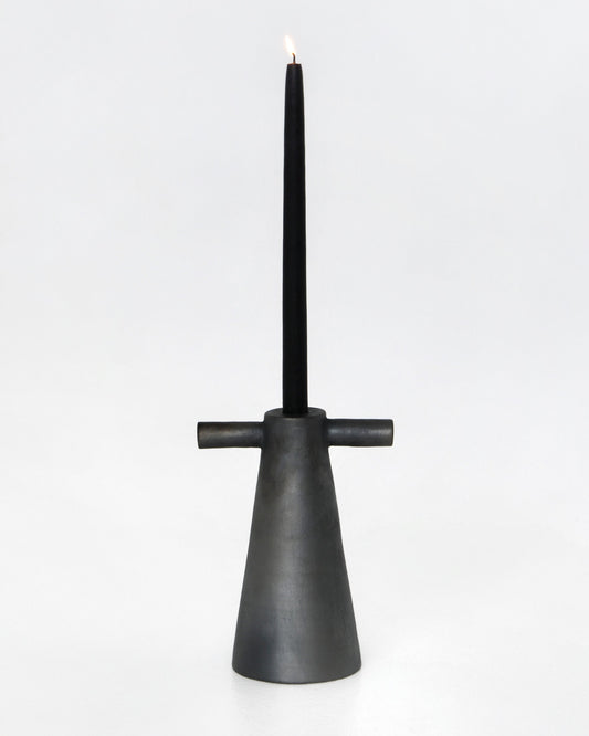 Black Stoneware Tall Candle Holder Motanka