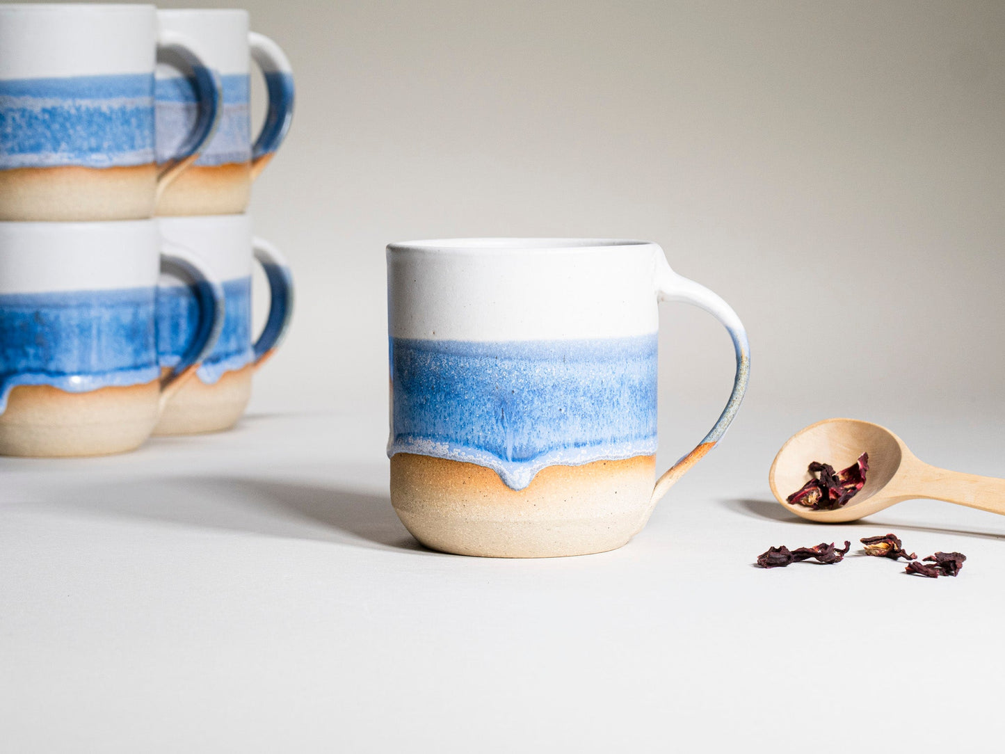 Ceramic Coffee Tea Mug with Handle Blue-Purple White 14 oz Stoneware