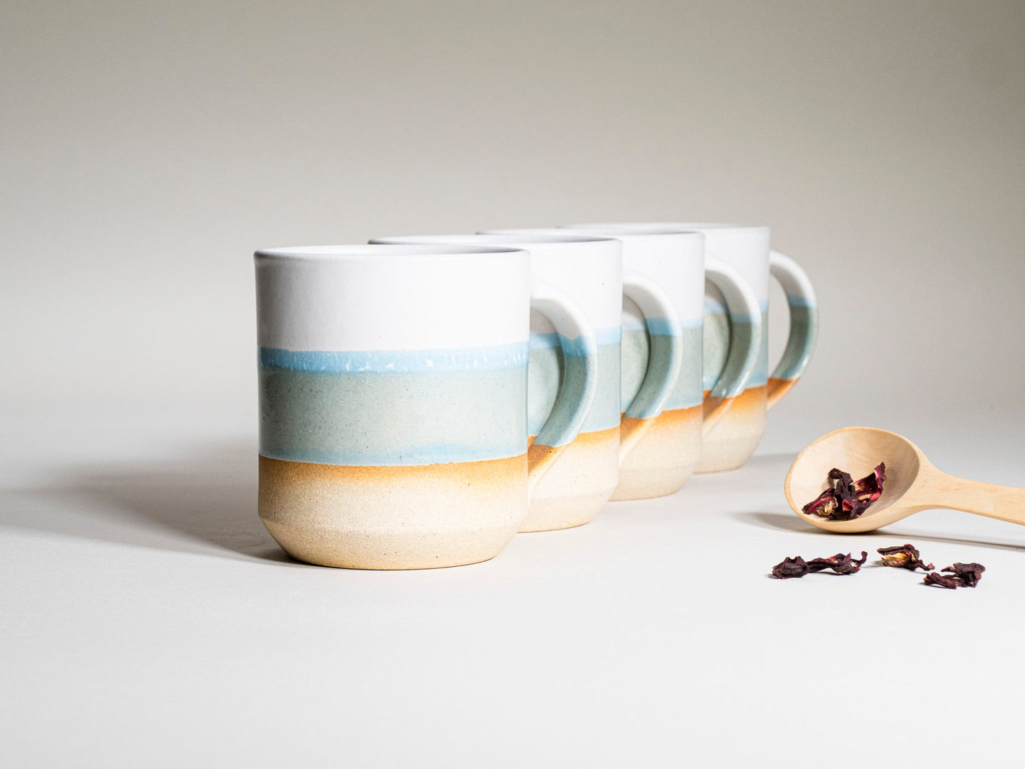Ceramic Coffee Tea Mug with Handle Light Blue White 14 oz Stoneware