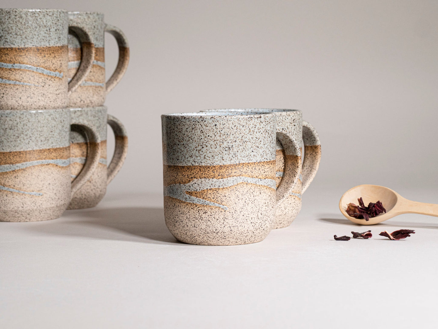 Ceramic Coffee Tea Mug Speckled Blue-Grey White w/Trailing 14 oz Stoneware