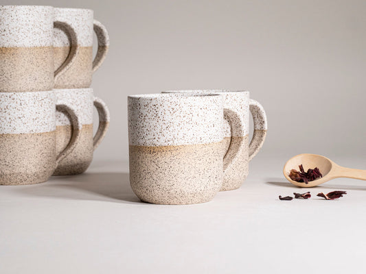 Ceramic Coffee Tea Mug Speckled White 14 oz Stoneware