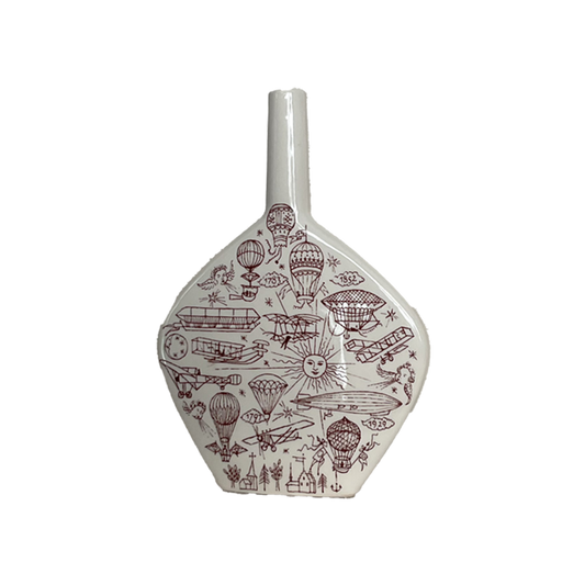 Vintage Ceramic Vase with Burgundy Design