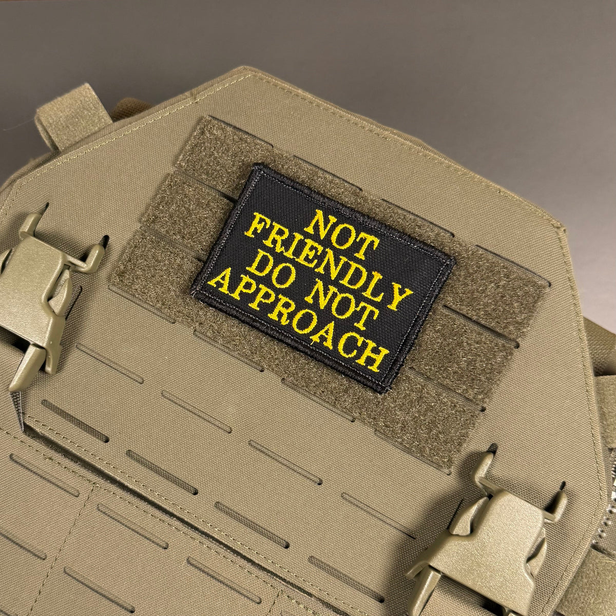 Not Friendly, Do Not Approach Funny Embroidered Morale Patch, 2x3" | VELCRO® Brand Hook Backing