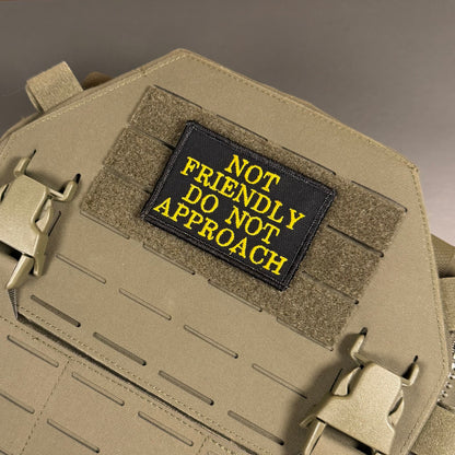 Not Friendly, Do Not Approach Funny Embroidered Morale Patch, 2x3" | VELCRO® Brand Hook Backing