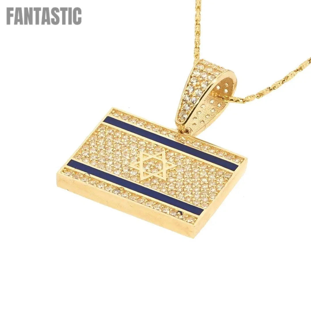 14K Gold CZ Israel Map Flag Pendant